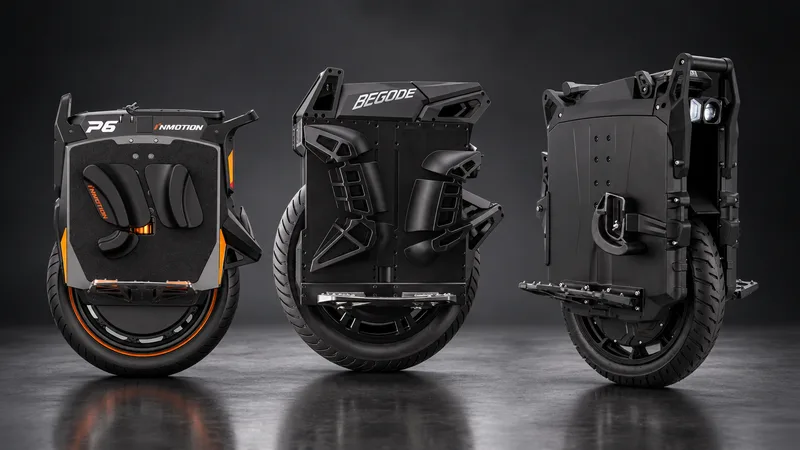 Inmotion P6, Begode X-Max and Veteran Sherman-P in a three-wheel studio lineup
